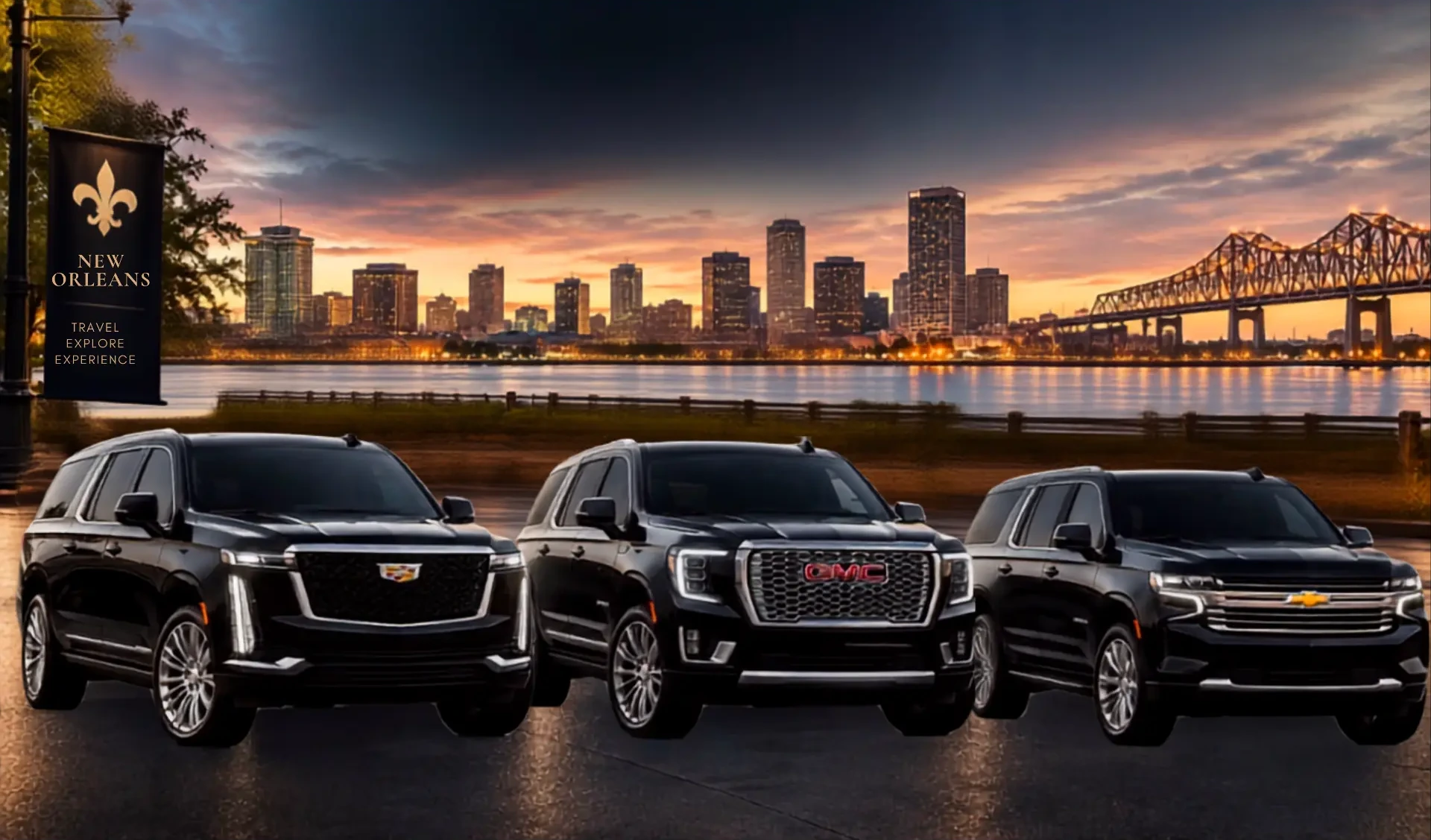 Limonola Next Level luxury fleet in New Orleans: Cadillac Escalade, GMC Yukon Denali, and Chevrolet Suburban
